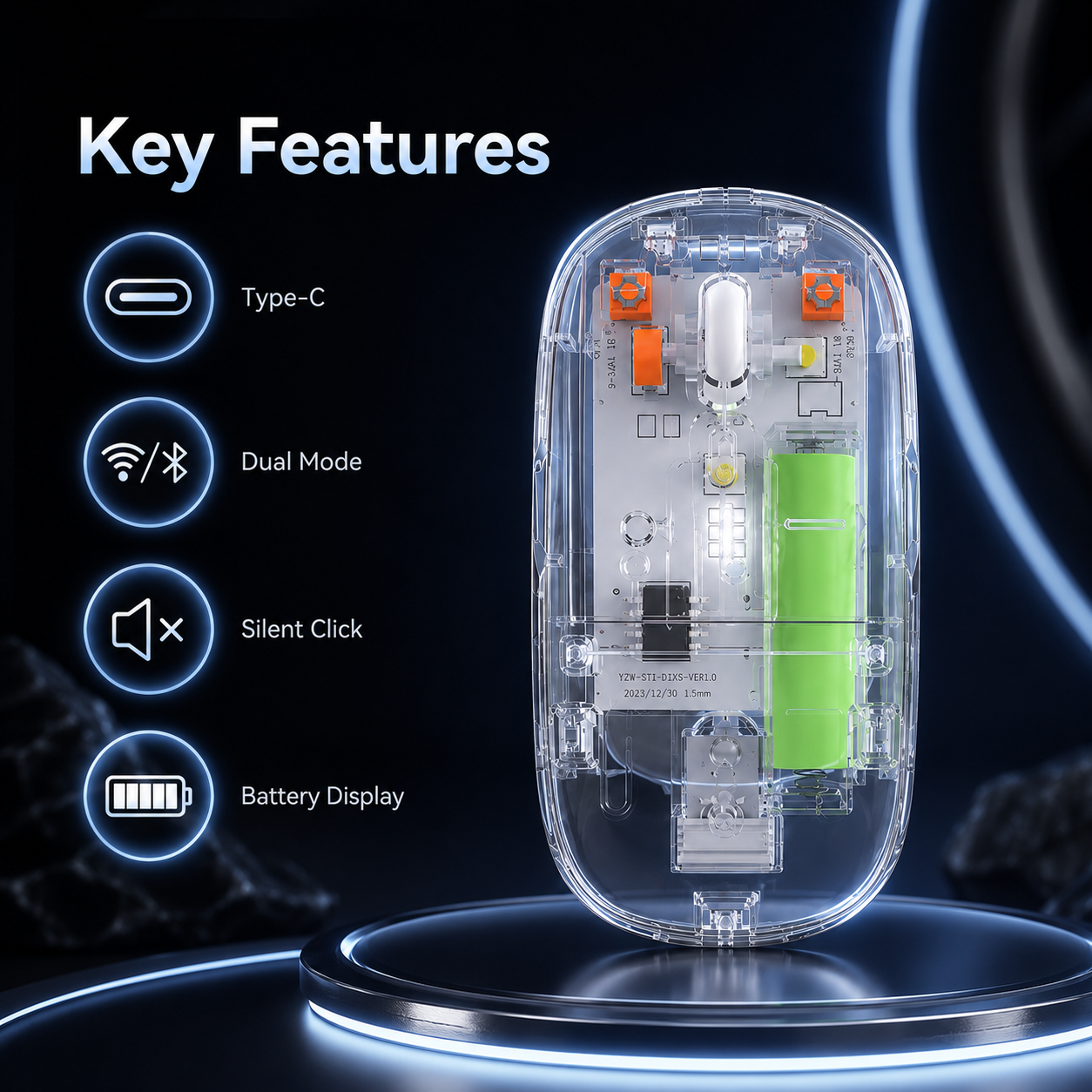 TRANSPARENT WIRELESS+BLUETOOTH DUAL-MODE RECHARGEABLE MOUSE