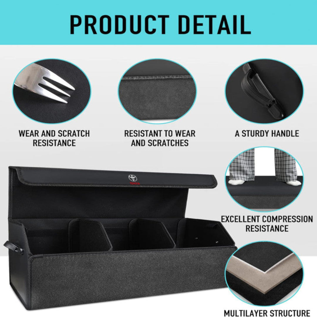 Foldable Car Trunk Organizer With 3 Compartments For Toyota Honda Suzuki Kia Hyundai & More Brands