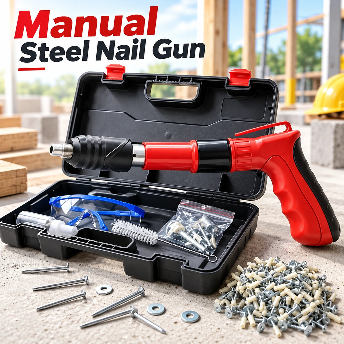 Concrete Nail Gun Kit with Accessories & Briefcase