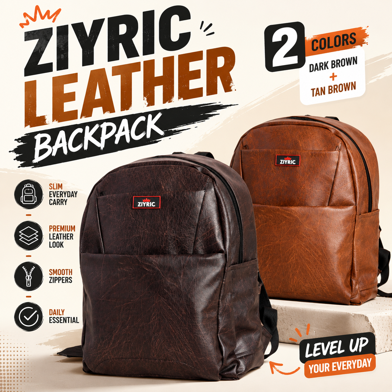 ZIYRIC Premium Leather Backpack
