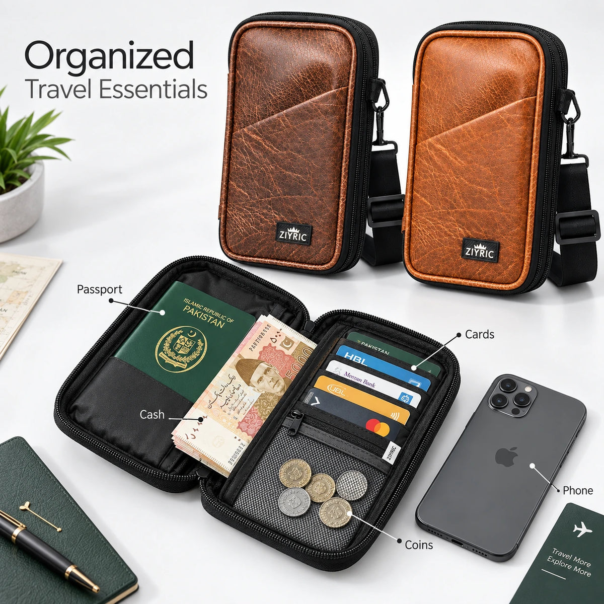 Ziyric Travel Mate Passport Pouch Bag Genuine Leather