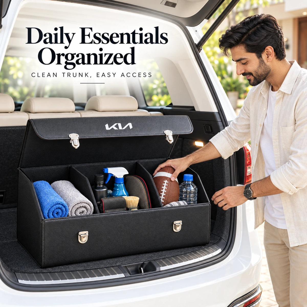 Foldable Car Trunk Organizer With 2 Compartments For Toyota Honda Suzuki Kia Hyundai & More Brands