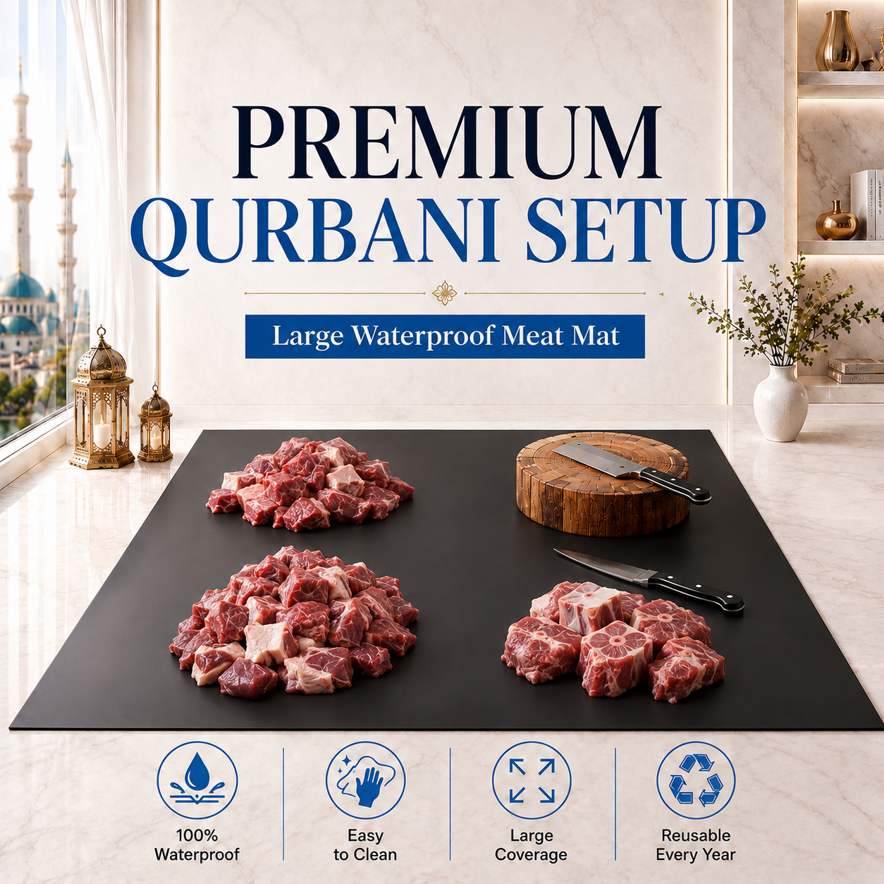 ZIYRIC Meat Mat Premium Waterproof Qurbani Sheet – Large Reusable Cloth for Bakra Eid, Easy to Clean