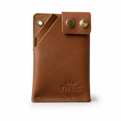 Minimalist Card Holder Wallet with Button Closure-100% Genuine leather