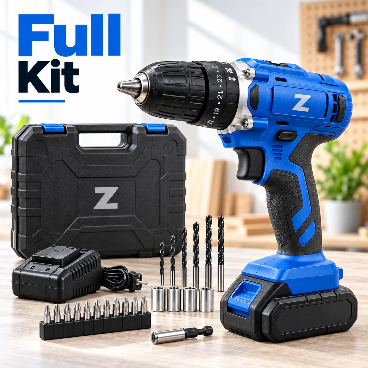 Powerful Cordless Electric Drill Machine Set with Bits & Storage Case