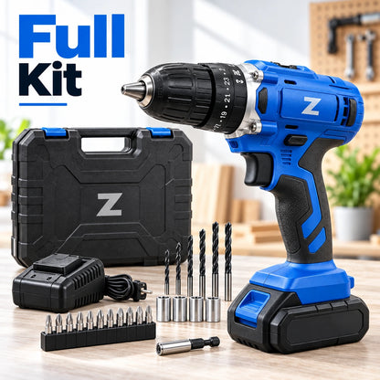 Powerful Cordless Electric Drill Machine Set with Bits & Storage Case