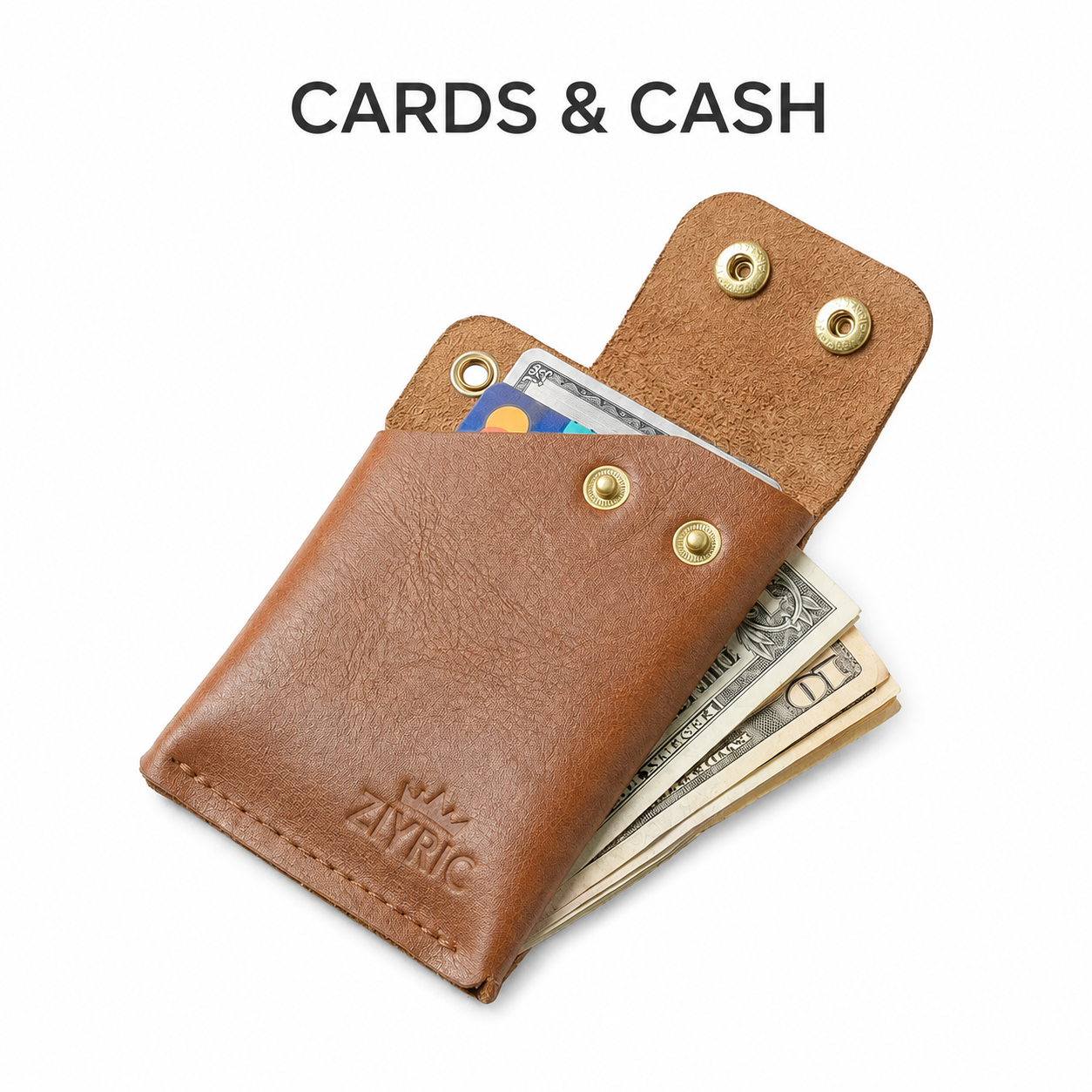 Minimalist Card Holder Wallet with Button Closure-100% Genuine leather