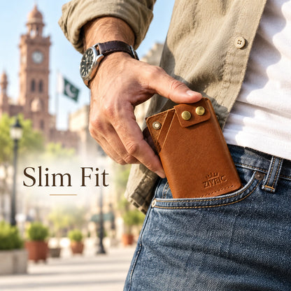 Minimalist Card Holder Wallet with Button Closure-100% Genuine leather