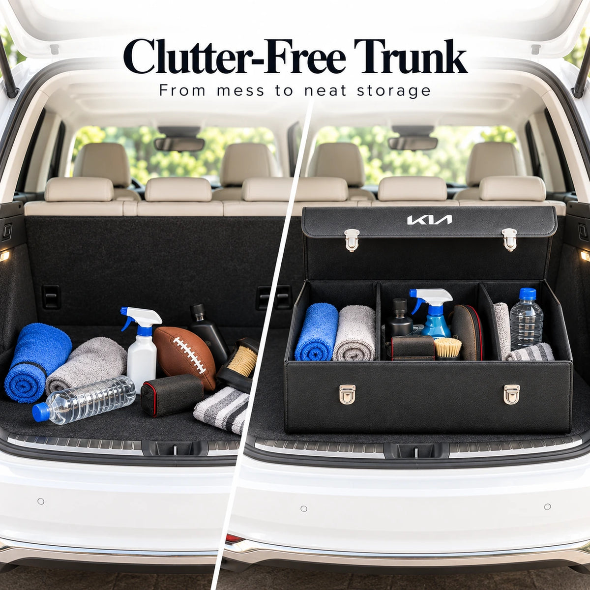 Foldable Car Trunk Organizer With 2 Compartments For Toyota Honda Suzuki Kia Hyundai & More Brands