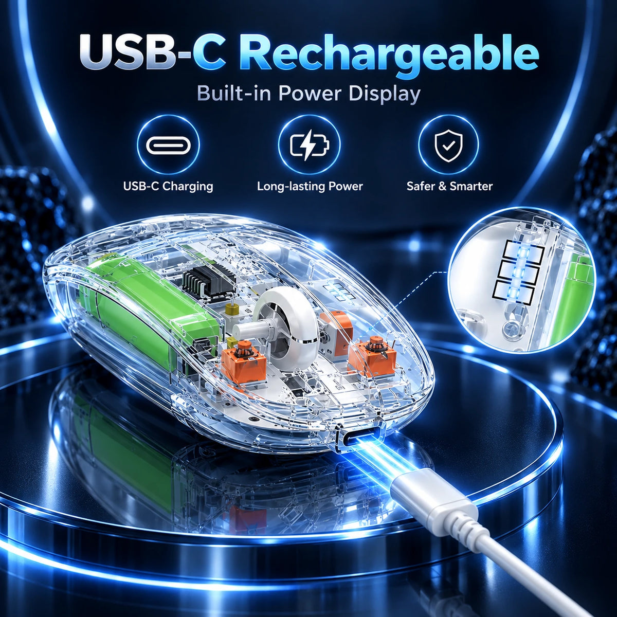 TRANSPARENT WIRELESS+BLUETOOTH DUAL-MODE RECHARGEABLE MOUSE