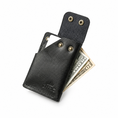 Minimalist Card Holder Wallet with Button Closure-100% Genuine leather