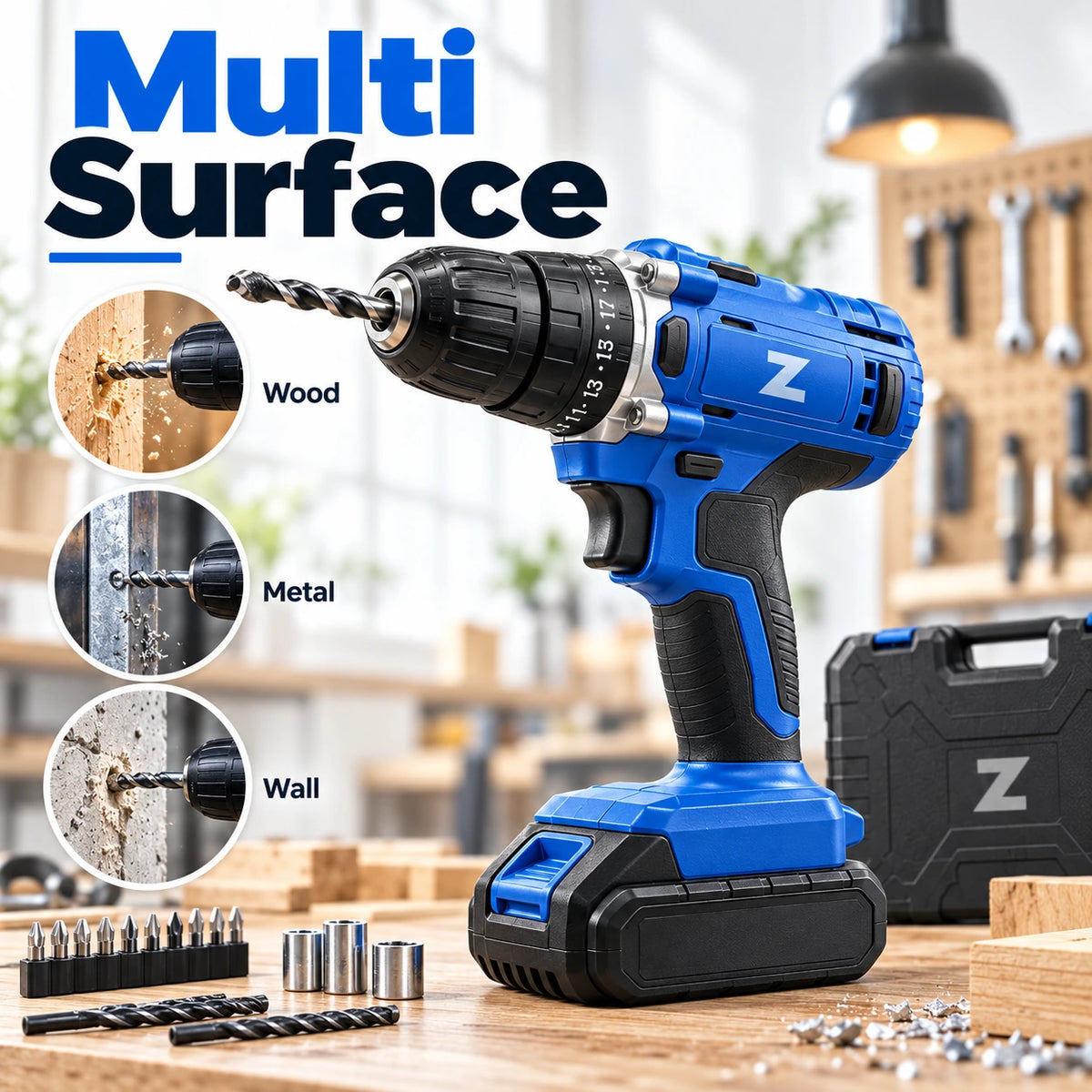 Powerful Cordless Electric Drill Machine Set with Bits & Storage Case