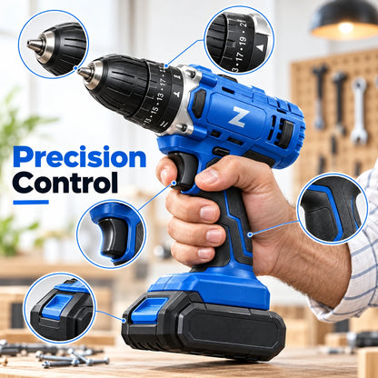 Powerful Cordless Electric Drill Machine Set with Bits & Storage Case