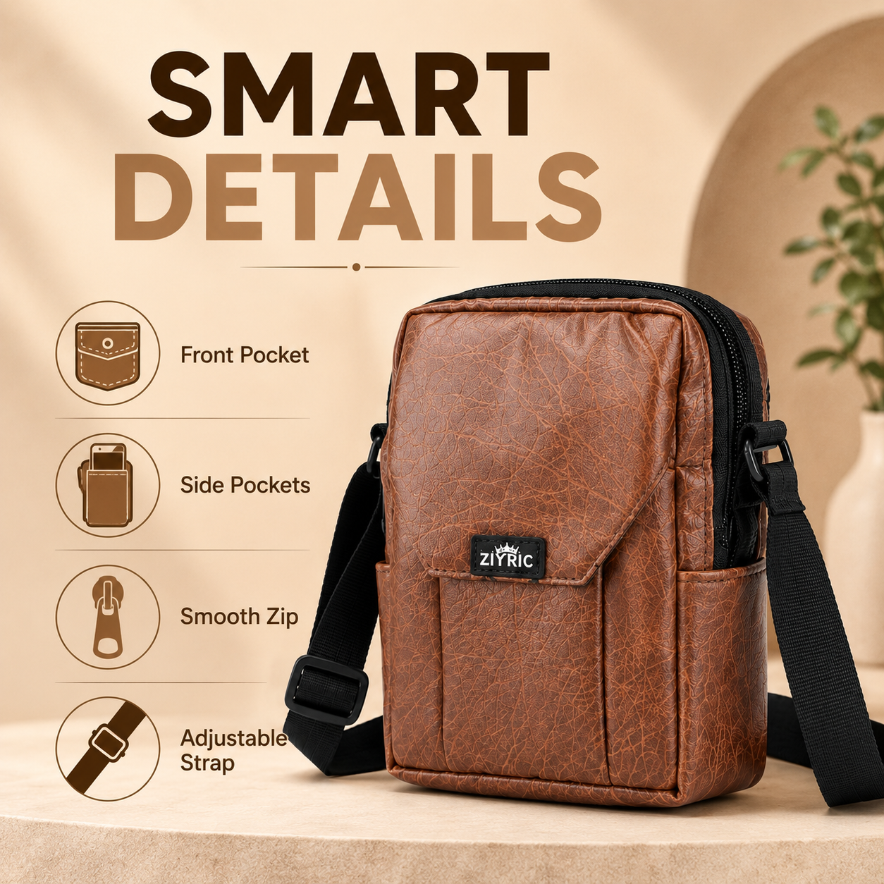 Ziyric Crossbody Shoulder Bag- Genuine Leather