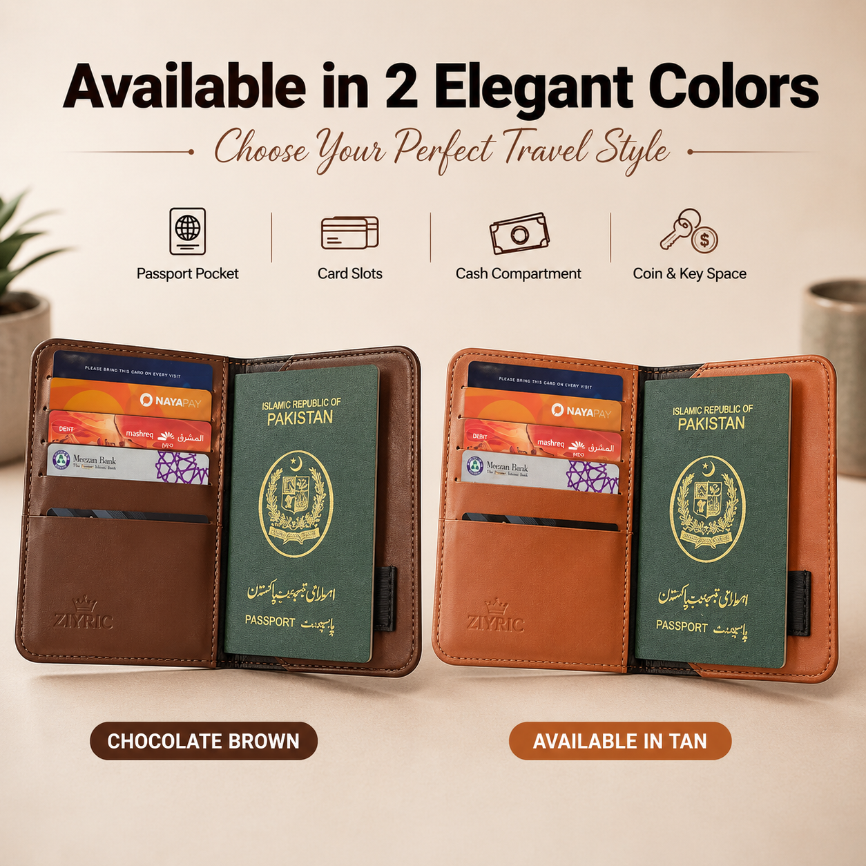 ZIYRIC Premium Leather Passport Holder & Wallet