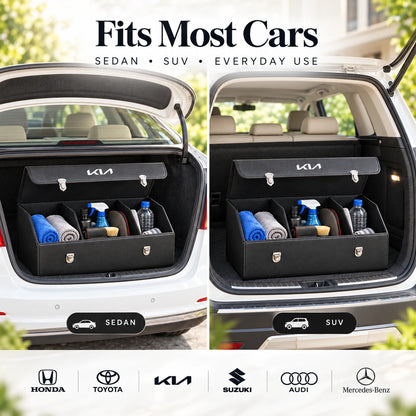Foldable Car Trunk Organizer With 2 Compartments For Toyota Honda Suzuki Kia Hyundai & More Brands