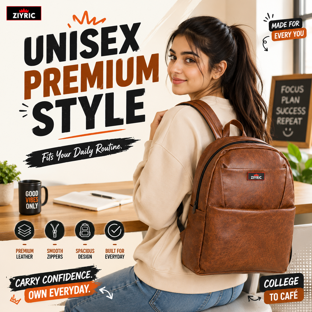 ZIYRIC Premium Leather Backpack
