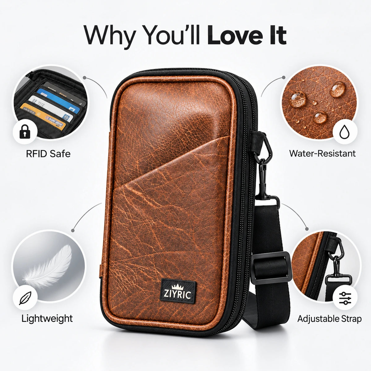 Ziyric Travel Mate Passport Pouch Bag Genuine Leather
