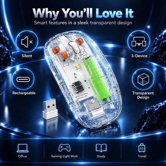 TRANSPARENT WIRELESS+BLUETOOTH DUAL-MODE RECHARGEABLE MOUSE