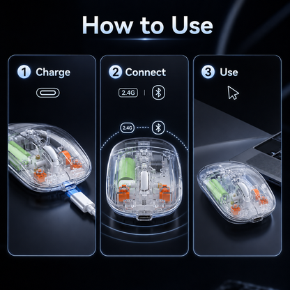 TRANSPARENT WIRELESS+BLUETOOTH DUAL-MODE RECHARGEABLE MOUSE