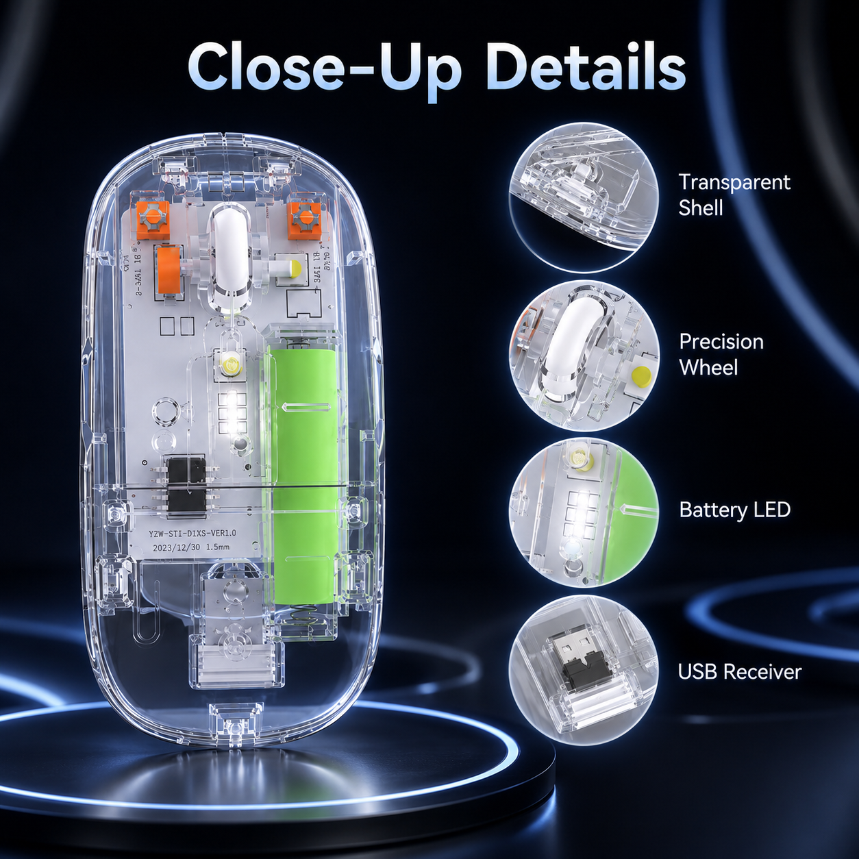 TRANSPARENT WIRELESS+BLUETOOTH DUAL-MODE RECHARGEABLE MOUSE