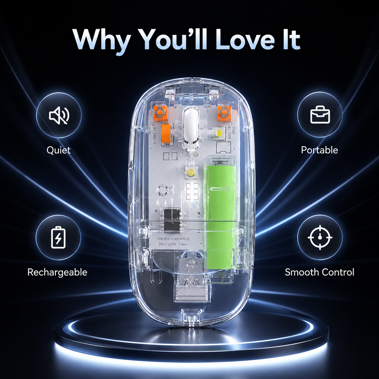 TRANSPARENT WIRELESS+BLUETOOTH DUAL-MODE RECHARGEABLE MOUSE