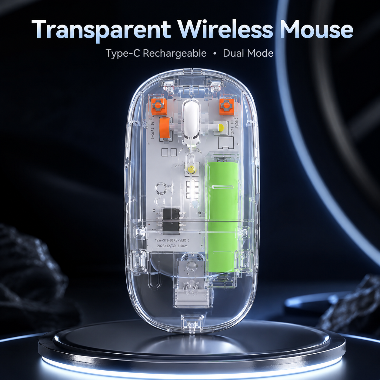 TRANSPARENT WIRELESS+BLUETOOTH DUAL-MODE RECHARGEABLE MOUSE