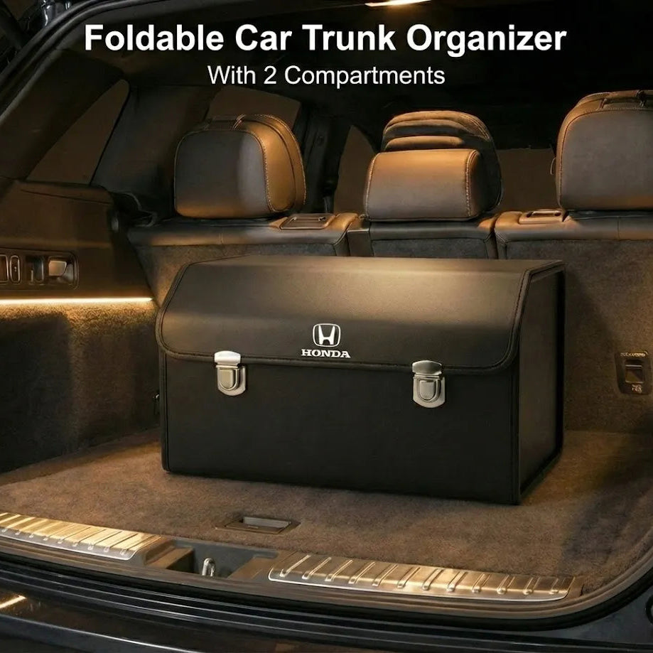Foldable Car Trunk Organizer With 2 Compartments For Toyota Honda Suzuki Kia Hyundai & More Brands