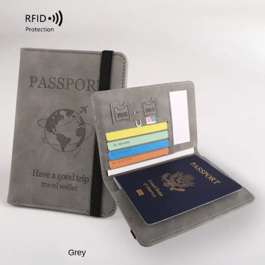 Portable leather travel passport holder