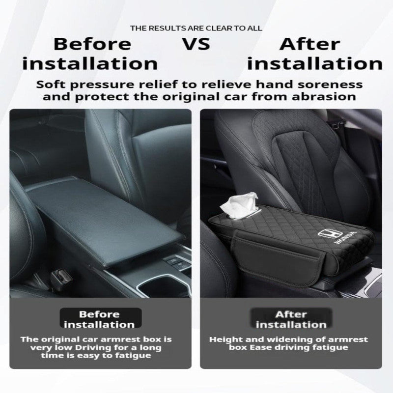 Car Armrest Cushion With Tissue Box & Storage Pocket For Toyota Honda Suzuki Kia Hyundai & More