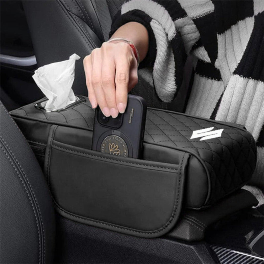 Car Armrest Cushion With Tissue Box & Storage Pocket For Toyota Honda Suzuki Kia Hyundai & More