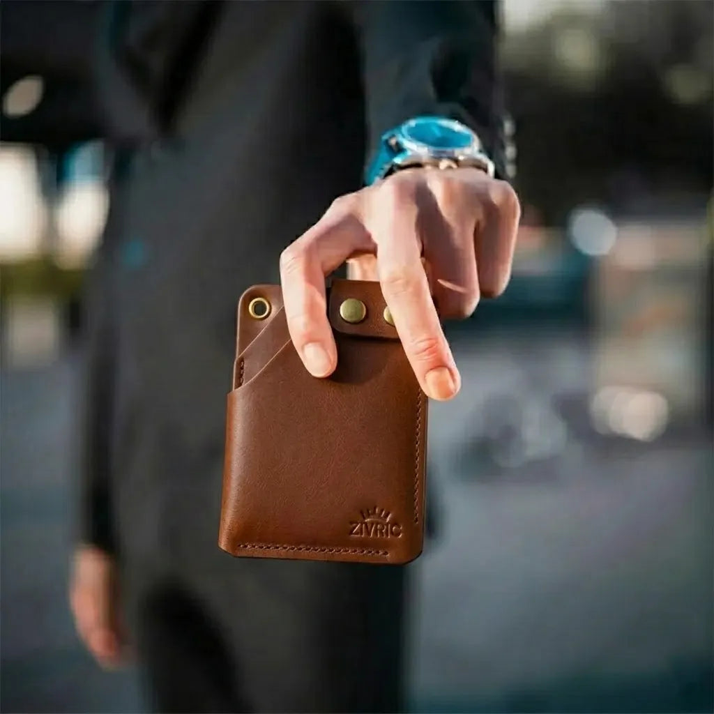 Minimalist Card Holder Wallet with Button Closure-100% Genuine leather