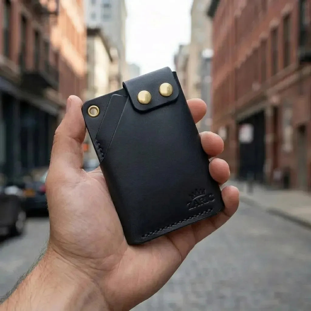 Minimalist Card Holder Wallet with Button Closure-100% Genuine leather