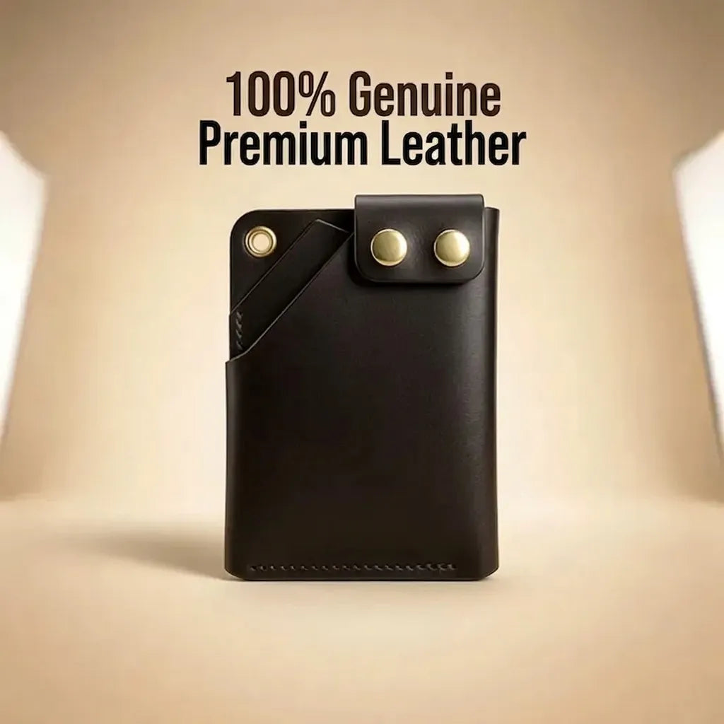 Minimalist Card Holder Wallet with Button Closure-100% Genuine leather