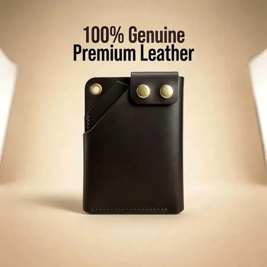 Minimalist Card Holder Wallet with Button Closure-100% Genuine leather