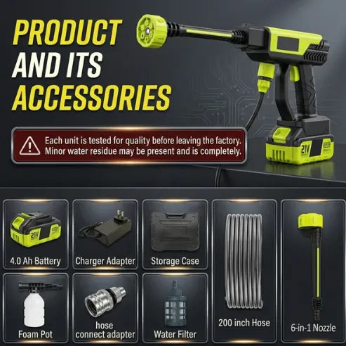 Portable Cordless High Pressure Washer Gun  Rechargeable Car & Home Cleaning Machine