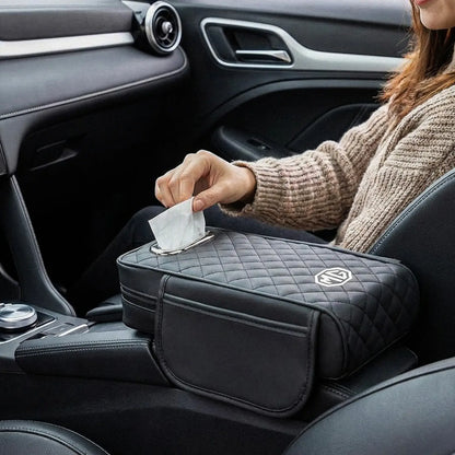 Car Armrest Cushion With Tissue Box & Storage Pocket For Toyota Honda Suzuki Kia Hyundai & More