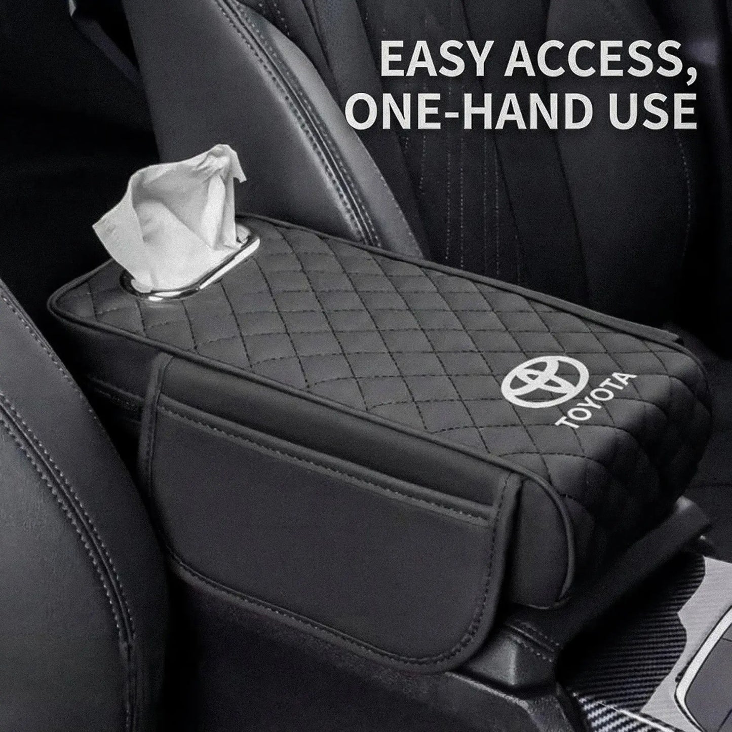 Car Armrest Cushion With Tissue Box & Storage Pocket For Toyota Honda Suzuki Kia Hyundai & More