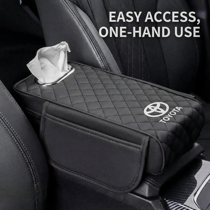 Car Armrest Cushion With Tissue Box & Storage Pocket For Toyota Honda Suzuki Kia Hyundai & More