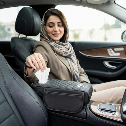 Car Armrest Cushion With Tissue Box & Storage Pocket For Toyota Honda Suzuki Kia Hyundai & More