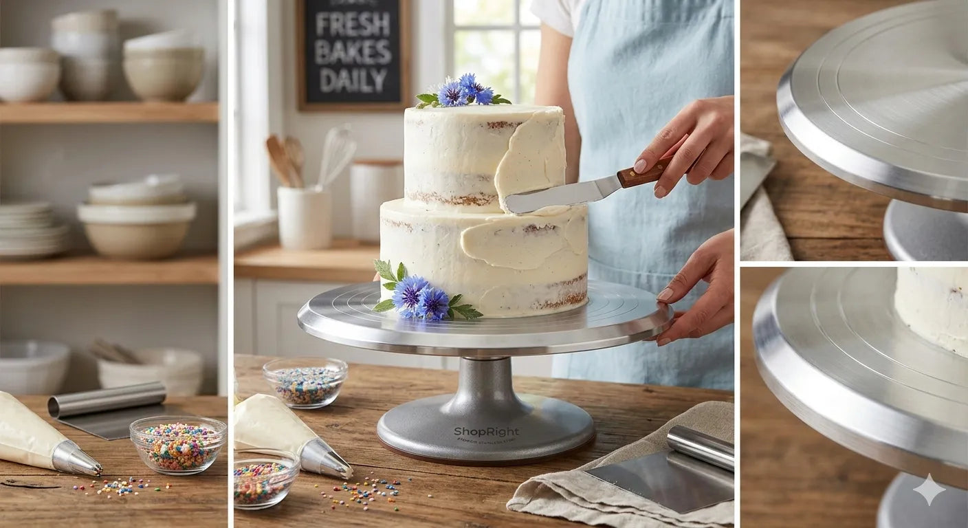 Stainless Steel Turntable Stand Rotating Cake Turntable for Decorating, Baking, and Serving