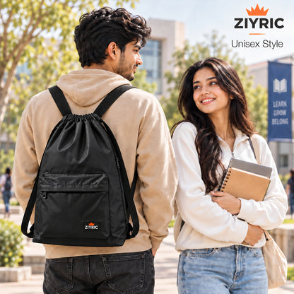 ZIYRIC Drawstring Backpack — Pack of 2 | Black + Grey