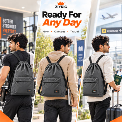 ZIYRIC Drawstring Backpack — Pack of 2 | Black + Grey