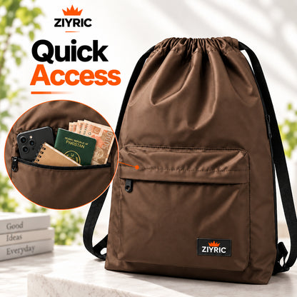 ZIYRIC Drawstring Backpack — Pack of 2 | Black + Brown