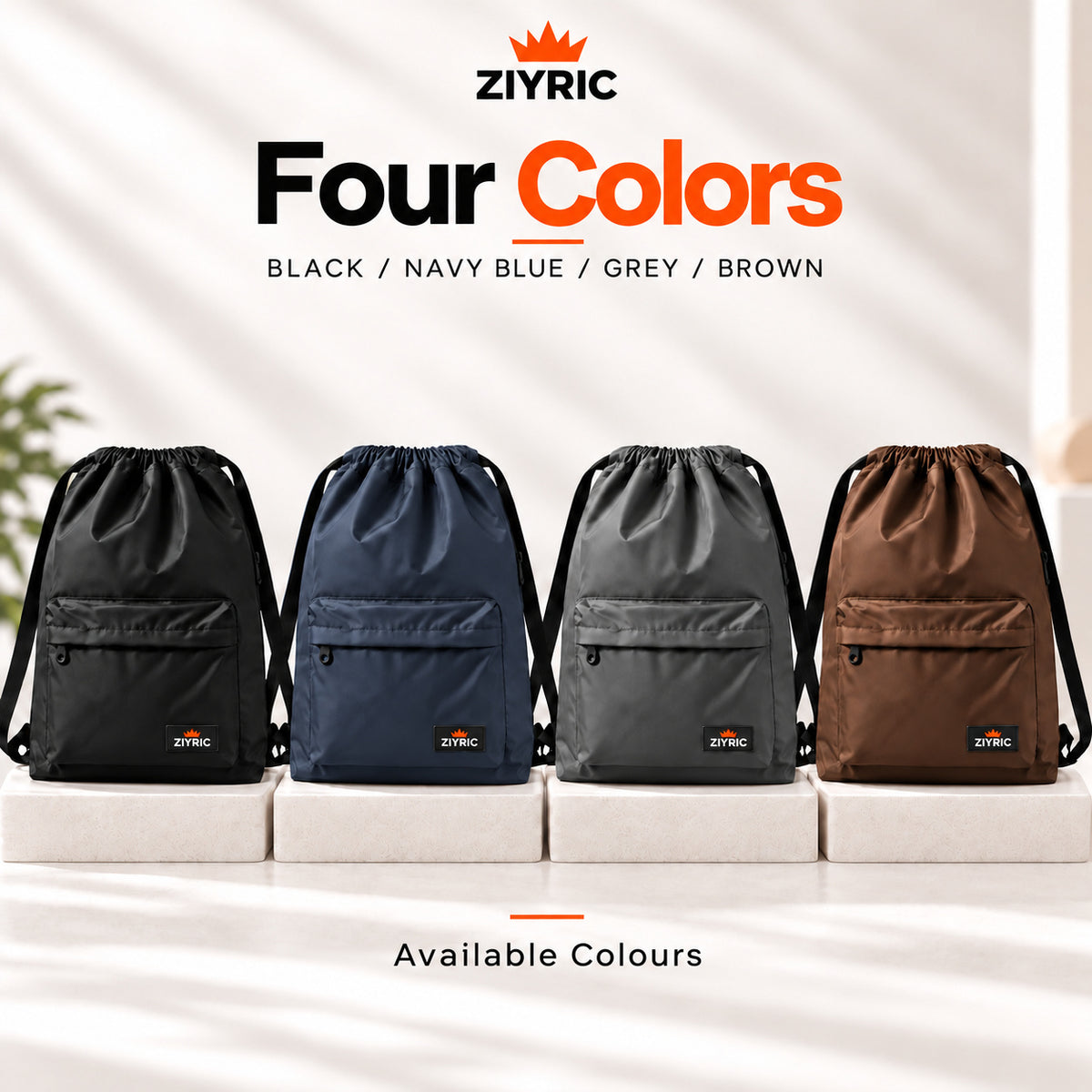 ZIYRIC Drawstring Backpack — Pack of 2 | Black + Brown