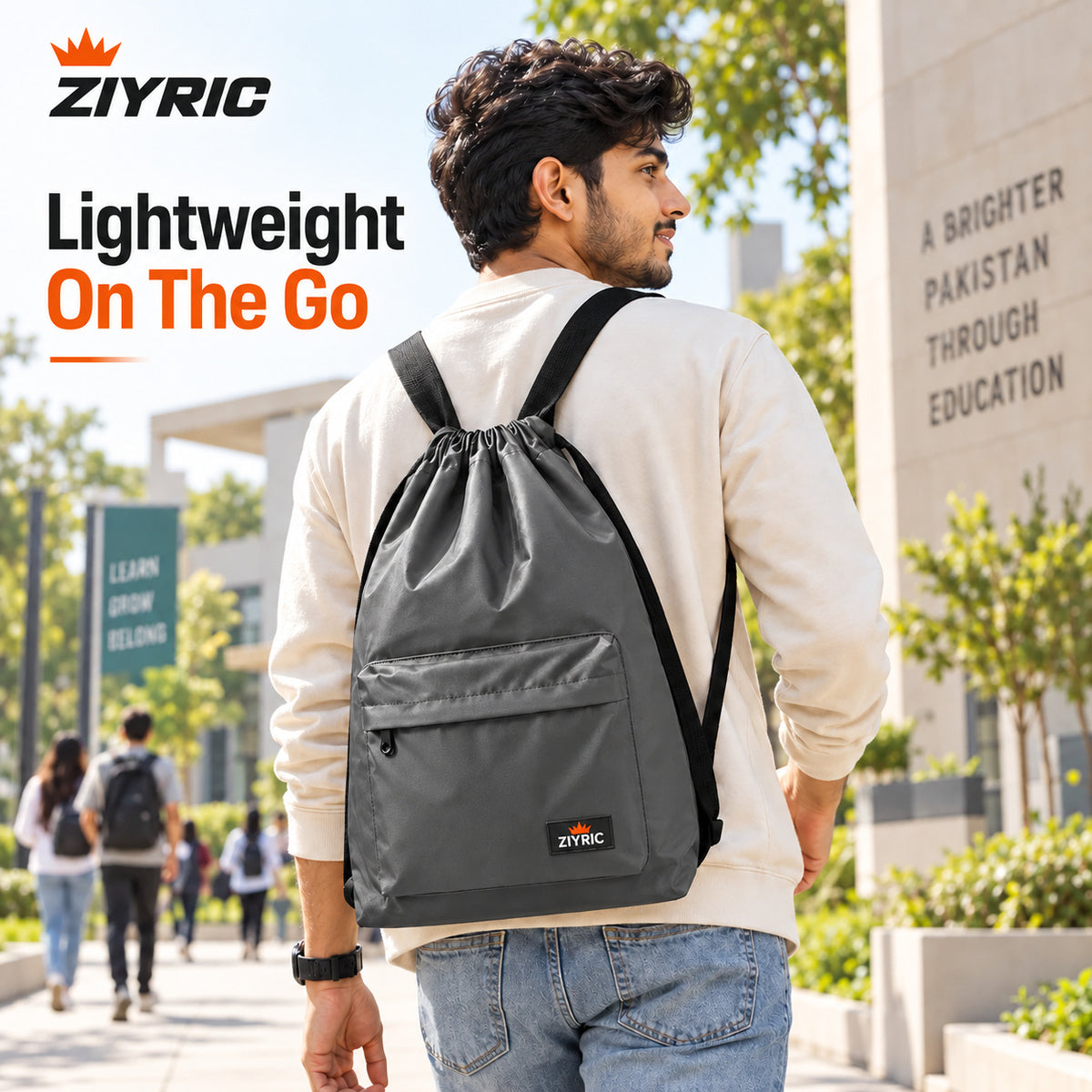 ZIYRIC Drawstring Backpack — Pack of 2 | Grey + Brown