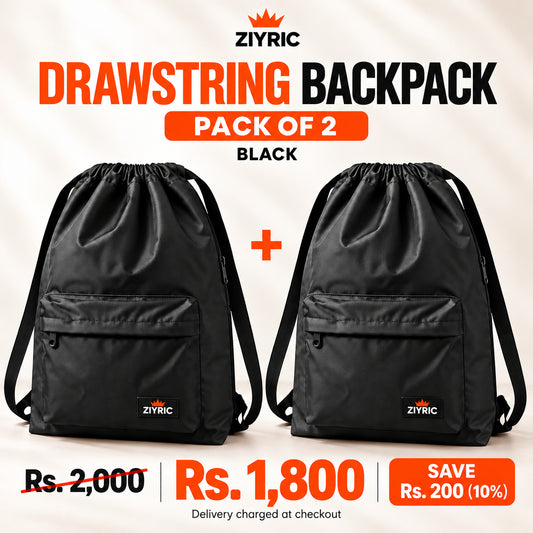 ZIYRIC Drawstring Backpack — Pack of 2 | Black