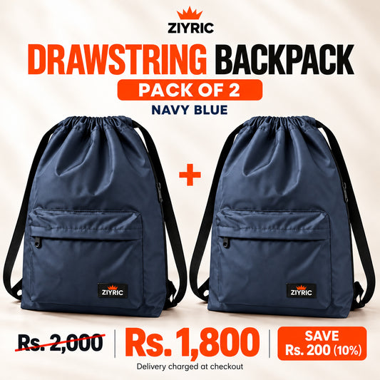 ZIYRIC Drawstring Backpack — Pack of 2 | Navy Blue