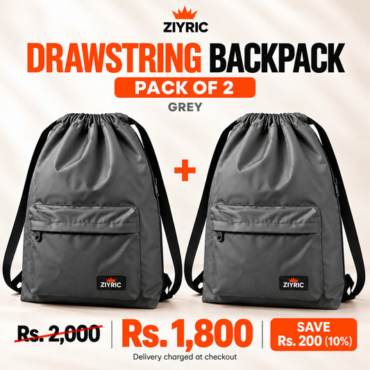 ZIYRIC Drawstring Backpack — Pack of 2 | Grey
