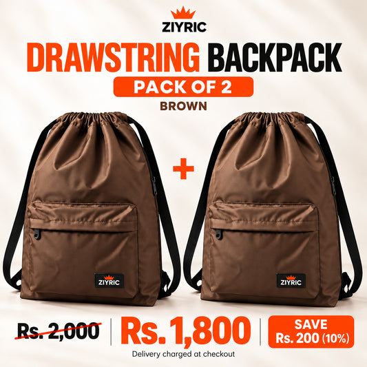 ZIYRIC Drawstring Backpack — Pack of 2 | Brown